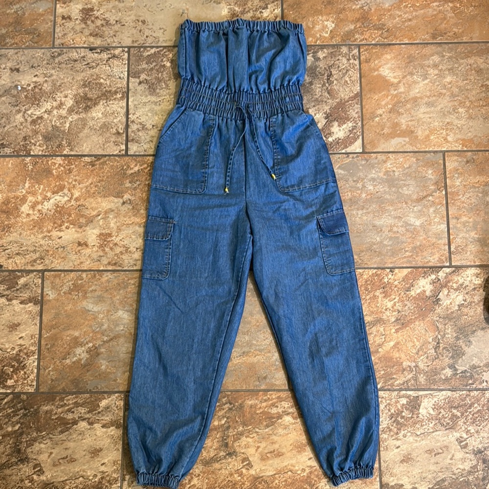 BLUSH |  Blue Denim Overalls with Elastic Cuffs